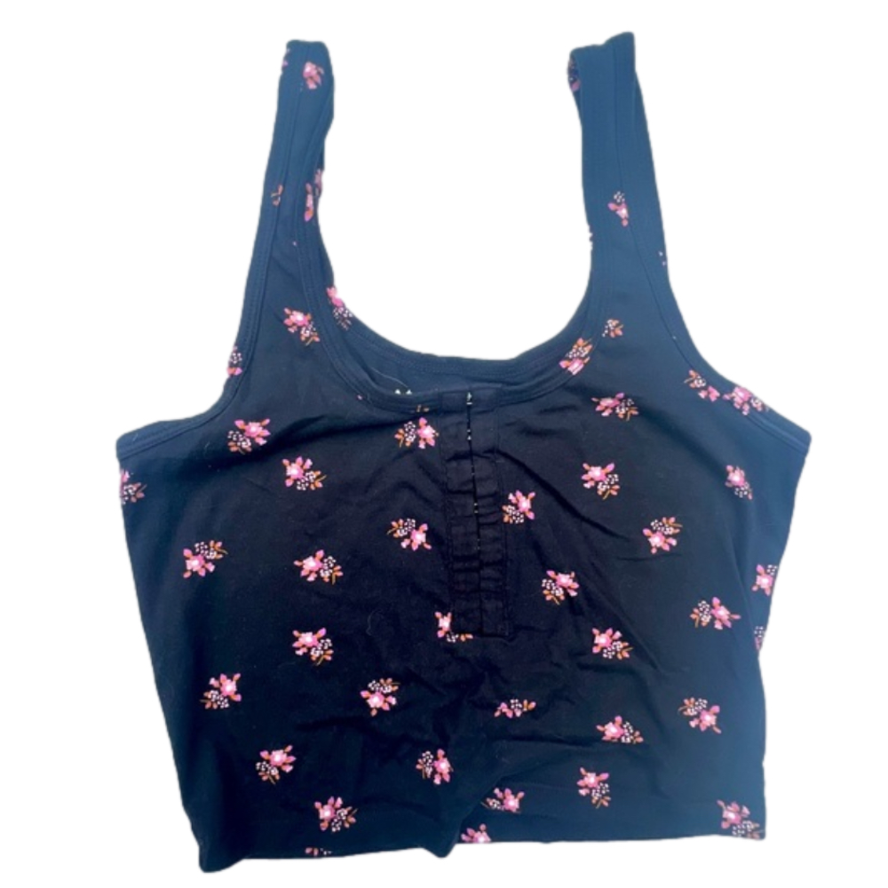 Aeropostale clasp front tank/bralette- size small, black with pink flowers